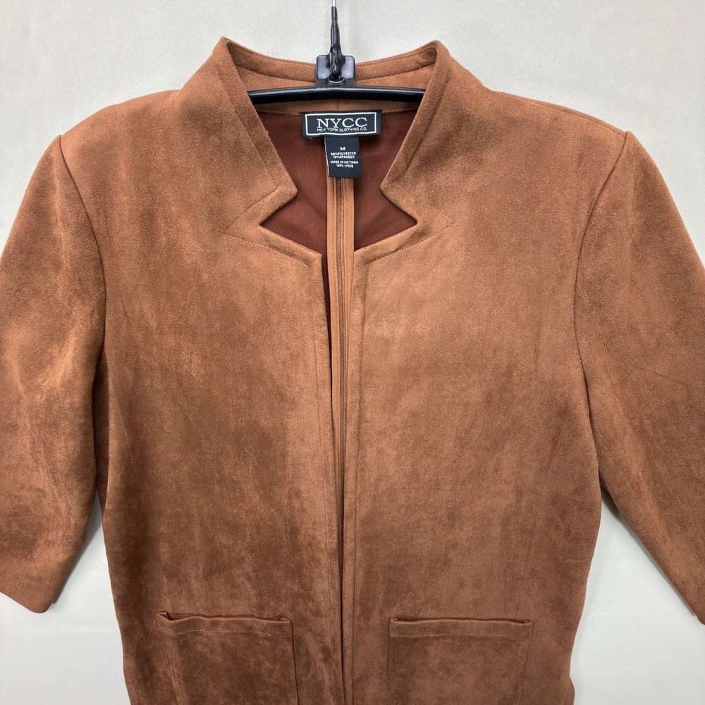 NYCC Faux Suede Jacket Women's Medium Open Front Pockets Brown Solid Regular - Picture 7 of 8